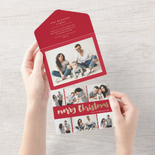 Goldschrift Frohe Weihnachten Multi-Foto-Feiertag All In One Einladung