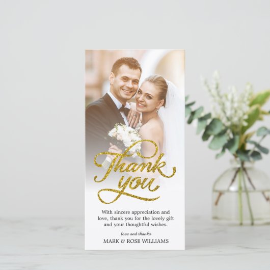 Goldschrift | Hochzeitskarte Dankeskarte (Stehend Vorderseite)