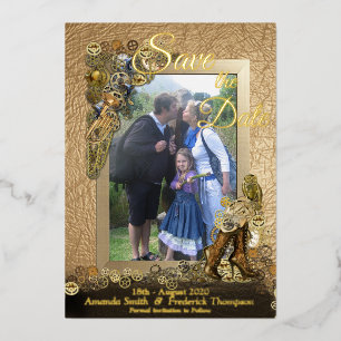 Goldschrift Steampunk auf Leder Inspiration Folieneinladung