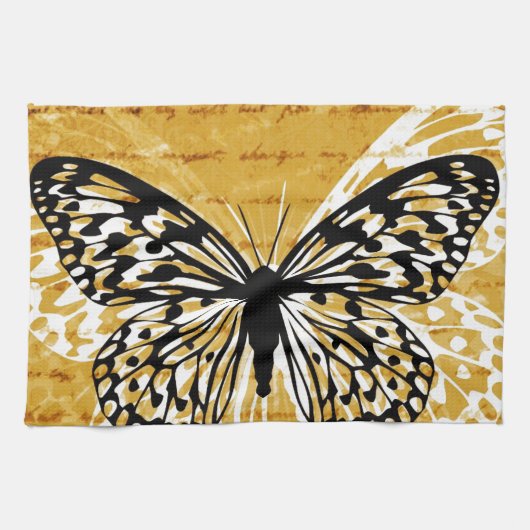 Goldschrift und Schmetterling Geschirrtuch (Horizontal)