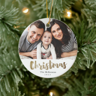 Goldschrift-Weihnachtsfoto-Familienfeiertag Kerami Keramik Ornament