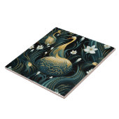 Goldschwäne, weiße Blume, chinesischer Kunsteinflu Fliese (Seite)