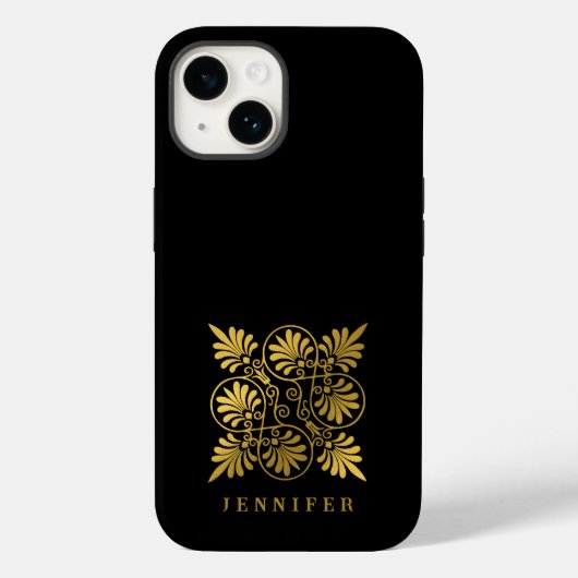 Goldschwarz-Ancient-Griechisch-Meander-Monogramm Case-Mate iPhone Hülle (Rückseite)