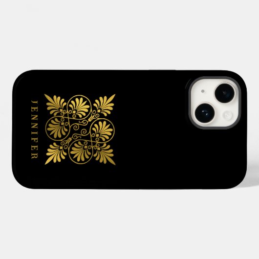 Goldschwarz-Ancient-Griechisch-Meander-Monogramm Case-Mate iPhone Hülle (Rückseite (Horizontal))