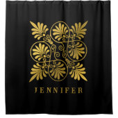 Goldschwarz-Ancient-Griechisch-Meander-Monogramm Duschvorhang (Vorderseite)
