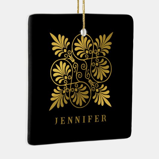 Goldschwarz-Ancient-Griechisch-Meander-Monogramm Keramikornament (Rechts)