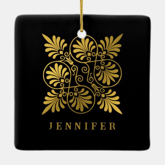 Goldschwarz-Ancient-Griechisch-Meander-Monogramm Keramikornament (Rückseite)