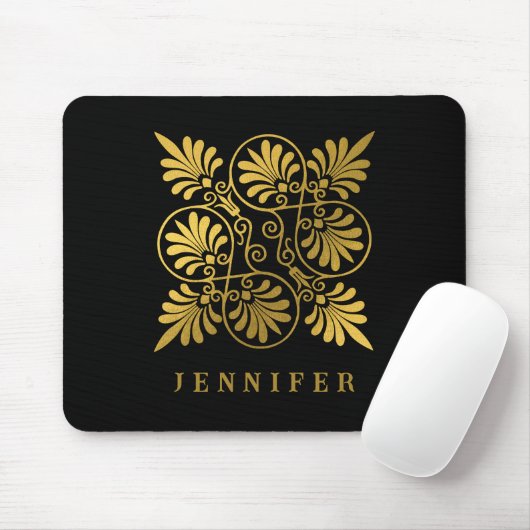 Goldschwarz-Ancient-Griechisch-Meander-Monogramm Mousepad (Mit Mouse)