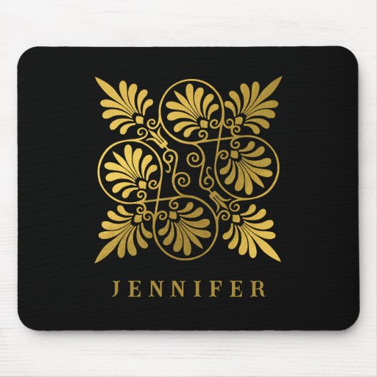 Goldschwarz-Ancient-Griechisch-Meander-Monogramm Mousepad (Vorne)