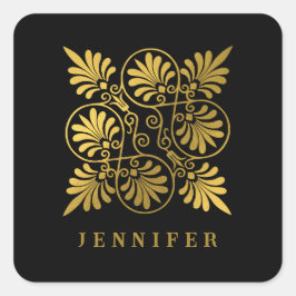 Goldschwarz-Ancient-Griechisch-Meander-Monogramm Quadratischer Aufkleber