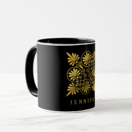 Goldschwarz-Ancient-Griechisch-Meander-Monogramm Tasse