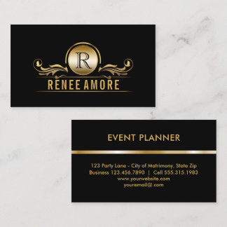 Goldschwarz-Monogramm des Event-Planer-| elegantes Visitenkarte