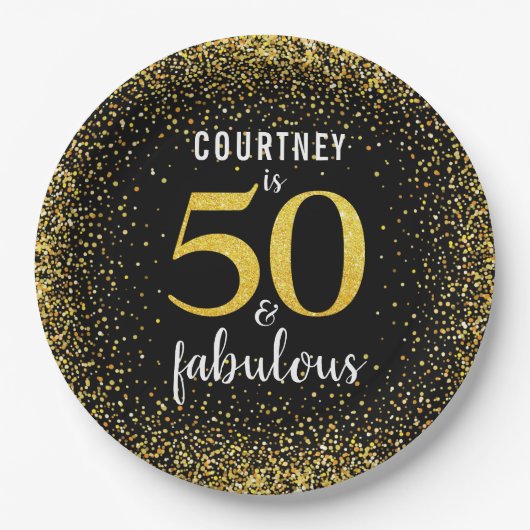 Goldschwarz personalisiert 50 und fabelhaftes, fei pappteller (Vorderseite)