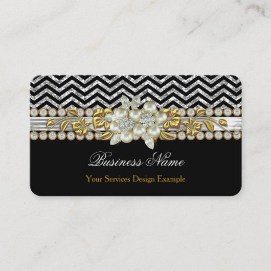 Goldschwarz-Silber Zickzack Diamantpearl Visitenkarte (Vorderseite)