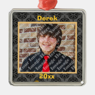 Goldschwarz und graue Damast Keepake-Ornament Silbernes Ornament