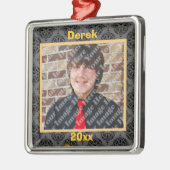 Goldschwarz und graue Damast Keepake-Ornament Silbernes Ornament (Links)