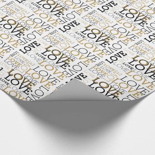 GoldSchwarz-weiße Liebe Geschenkpapier (Ecke)