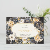 Goldschwarz-weiße Moody-Hochzeit Save The Date (Stehend Vorderseite)