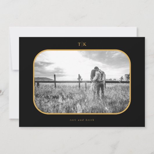 Goldschwarz-weiße Moody-Hochzeit Save The Date (Rückseite)