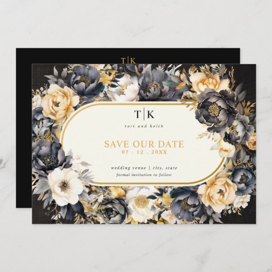 Goldschwarz-weiße Moody-Hochzeit Save The Date (Vorne/Hinten)