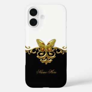 GoldSchwarz-weißer Schmetterling iPhone 16 Hülle