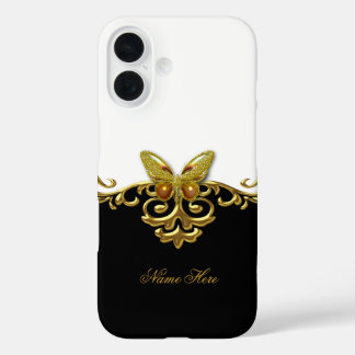 GoldSchwarz-weißer Schmetterling iPhone 16 Hülle