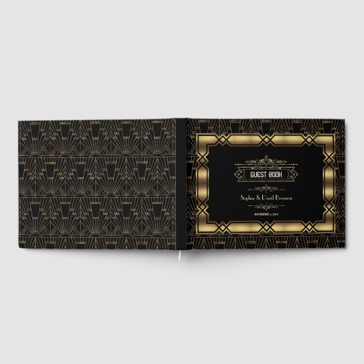 Goldschwarze Art Deco Gatsby im Stil der 20er Jahr Gästebuch (Voll)