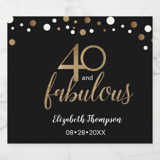 Goldschwarze Confetti 40 und fabelhafte Sparkling Schaumweinetikett (Einzelnes Label)