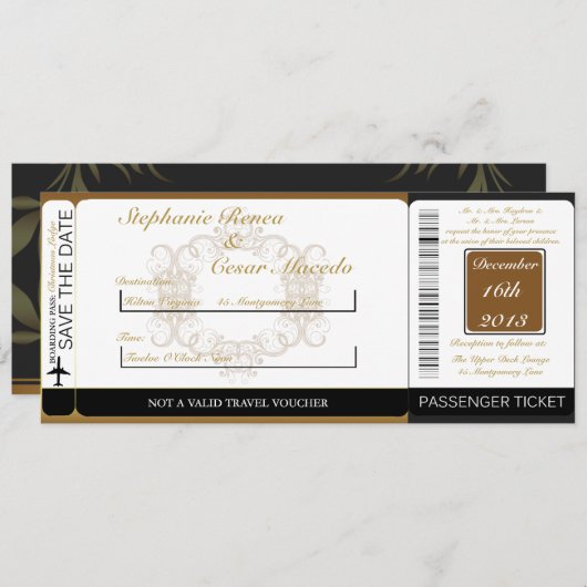 Goldschwarze Damas Einladung (Vorne/Hinten)