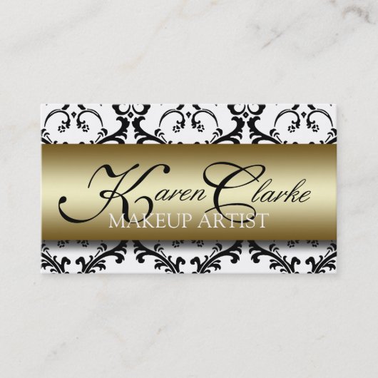 Goldschwarze Damast-Maskenbildner-Visitenkarte Visitenkarte (Vorderseite)