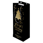 Goldschwarze Glitzern Frohe Weihnachtsbaum Geschenktüte Für Weinflaschen (Rückseite Schrägansicht)