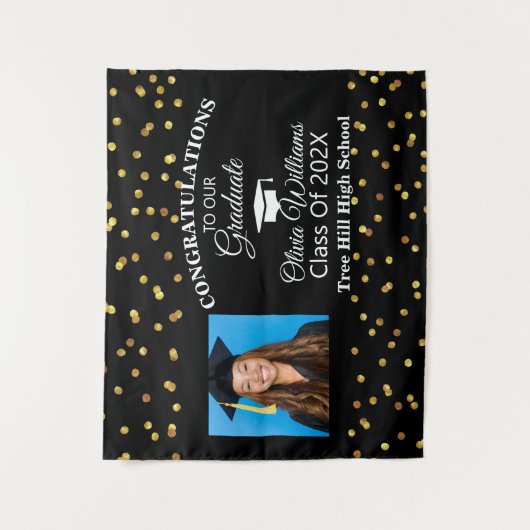 Goldschwarze Glückwunsch Graduate Foto Class 2021 Wandteppich (Vorderseite)