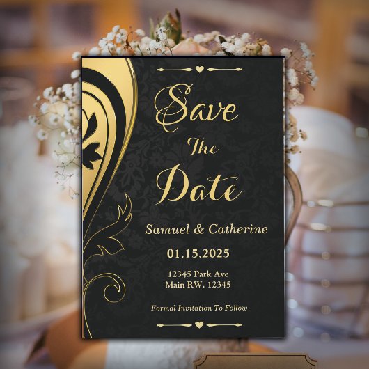 Goldschwarze Hochzeit und Jubiläum personalisieren Save The Date