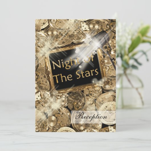 Goldschwarze Hollywood-Stars Einladung (Stehend Vorderseite)