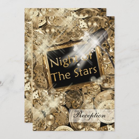 Goldschwarze Hollywood-Stars Einladung (Vorne/Hinten)
