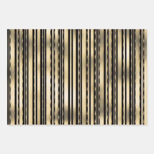 Goldschwarze Konfetti-Streifen elegantes formales Geschenkpapier Set (Vorderseite 2)