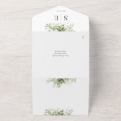 Goldschwarze Monogram QR Code Grüne Hochzeit All In One Einladung (Außenbereich)