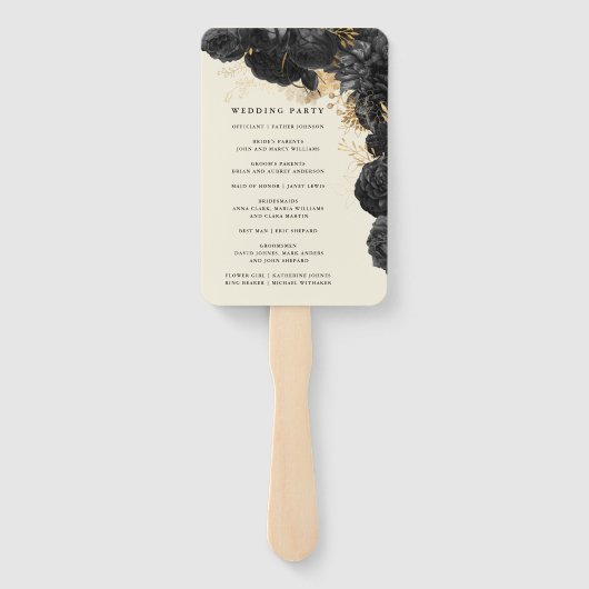 Goldschwarze Rose Hochzeitsprogramm Fächer (Rückseite)