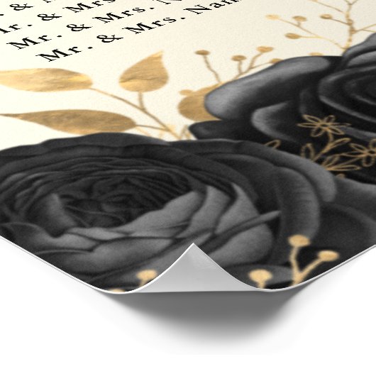 Goldschwarze Rose Hochzeitstabelle Poster (Ecke)