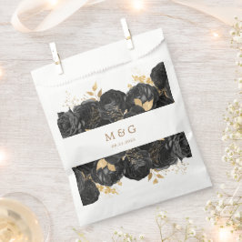 Goldschwarze Rose-Monogramm-Hochzeit Geschenktütchen