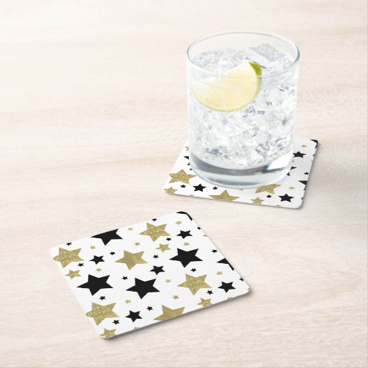 Goldschwarze schillernde Sterne Rechteckiger Pappuntersetzer (Vor Ort)
