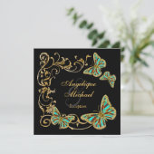 Goldschwarze Schmetterling Einladung (Stehend Vorderseite)