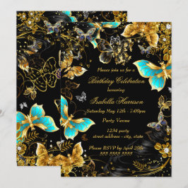 Goldschwarzer Aquamariner Schmetterling Einladung