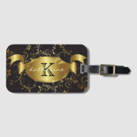 Goldschwarzer Blumenmonogramm-Name personalisiert