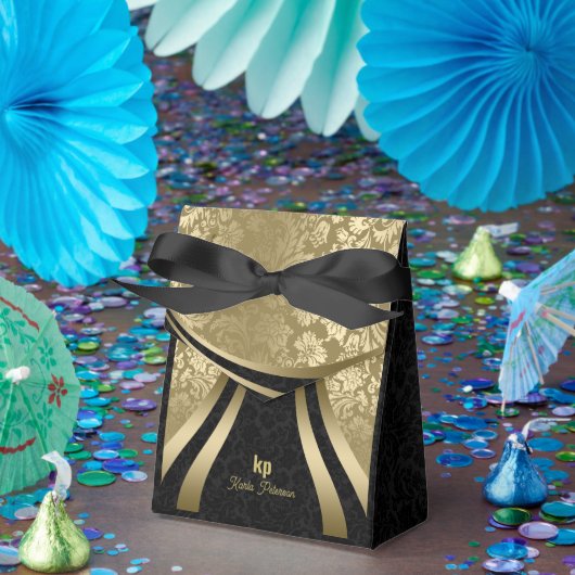 Goldschwarzer Damaskus-Dynamische Linien 2 Geschenkschachtel (Party)