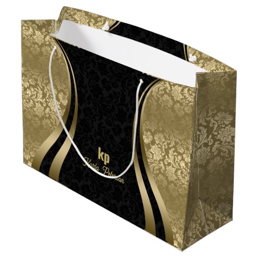 Goldschwarzer Damaskus-Dynamische Linien 2 Große Geschenktüte (Rückseite Schrägansicht)