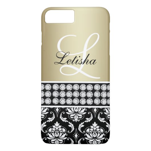 Goldschwarzer Damast, Ihr Namensmonogramm Case-Mate iPhone Hülle (Rückseite)