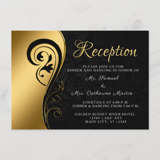 Goldschwarzer Empfang Hochzeitsfeier Begleitkarte (Vorderseite)