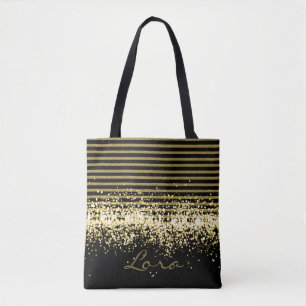 GOLDschwarzer GLITZER-PERSONALISIERTES GROSSES Tasche