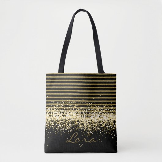 GOLDschwarzer GLITZER-PERSONALISIERTES GROSSES Tasche (Vorderseite)
